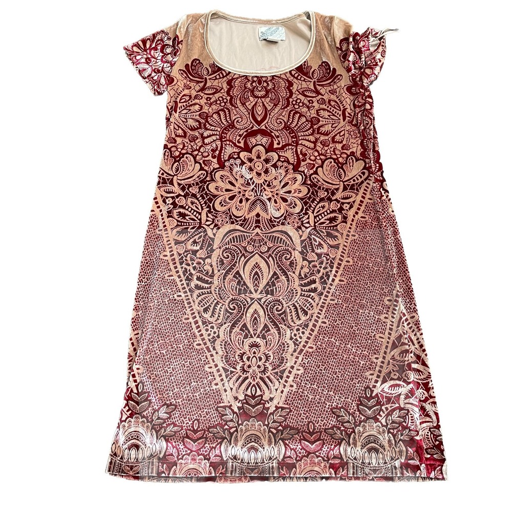 Lucky Brand Womens XS Paisley Velvet Burnout Dress Boho Floral‎ Goth Y2K